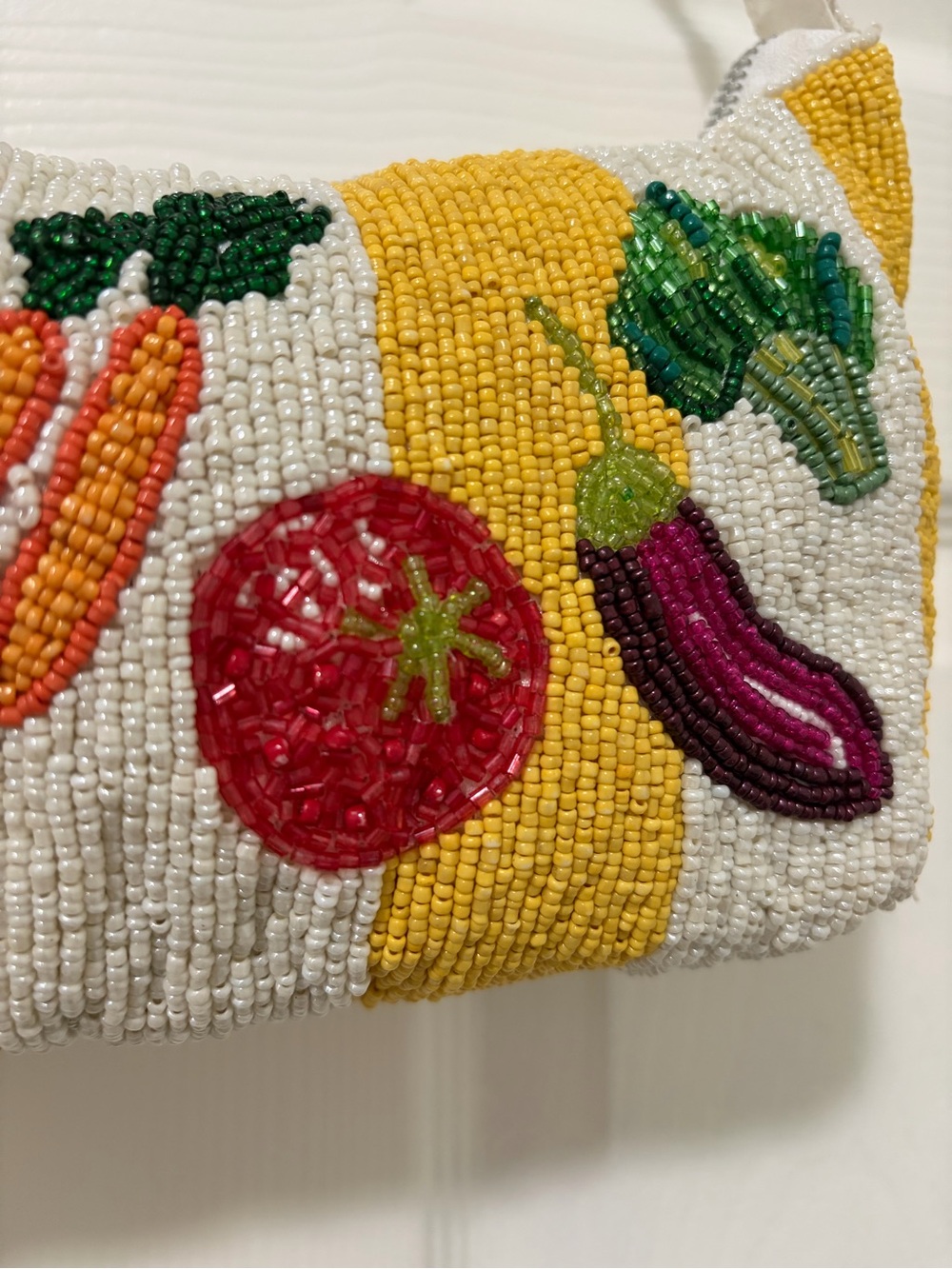 Hand-Beaded Yellow & White Vegetable Motif Shoulder Bag by - Picture 4 of 7